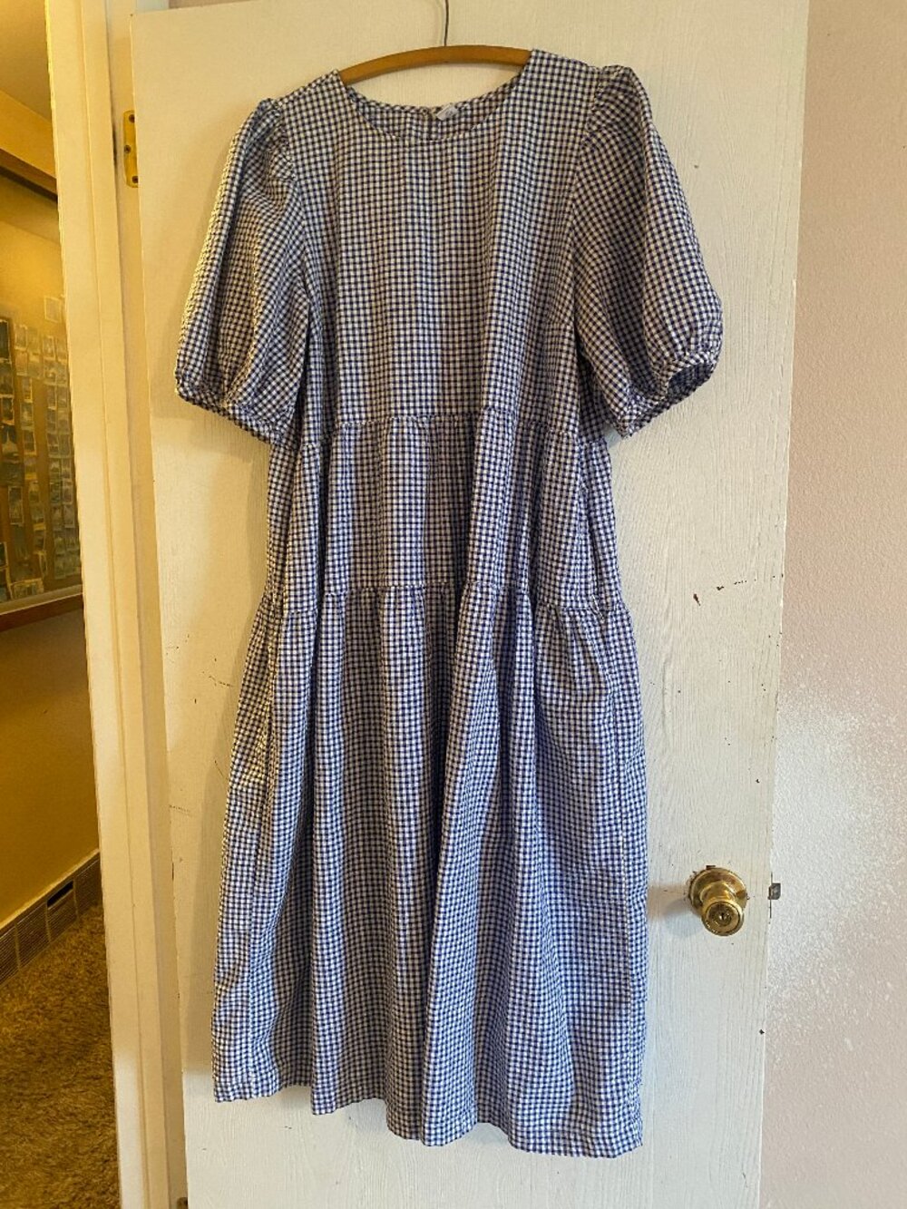 Old Navy Gingham Maxi Dress Women X Large Tiered Puff Sleeve Cottage Country